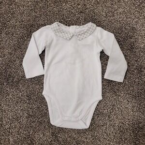 Jacadi Paris Baby Boys Girls White Long Sleeve Bodysuit 6M 67cm Collared Snap